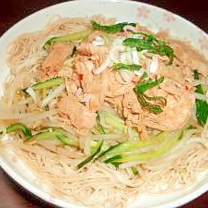 鶏ムネ肉で冷やし中華風そうめん